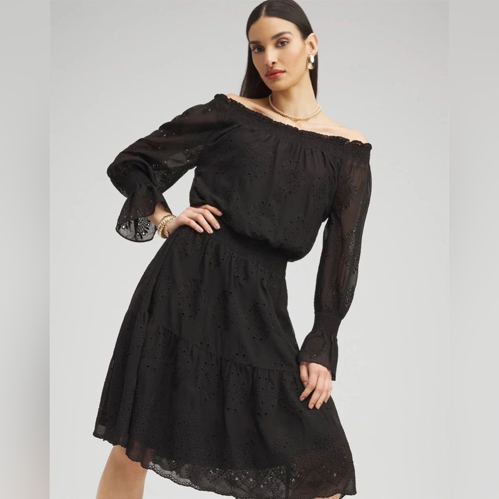 CHICOS Chiffon Eyelet Dress, NWT